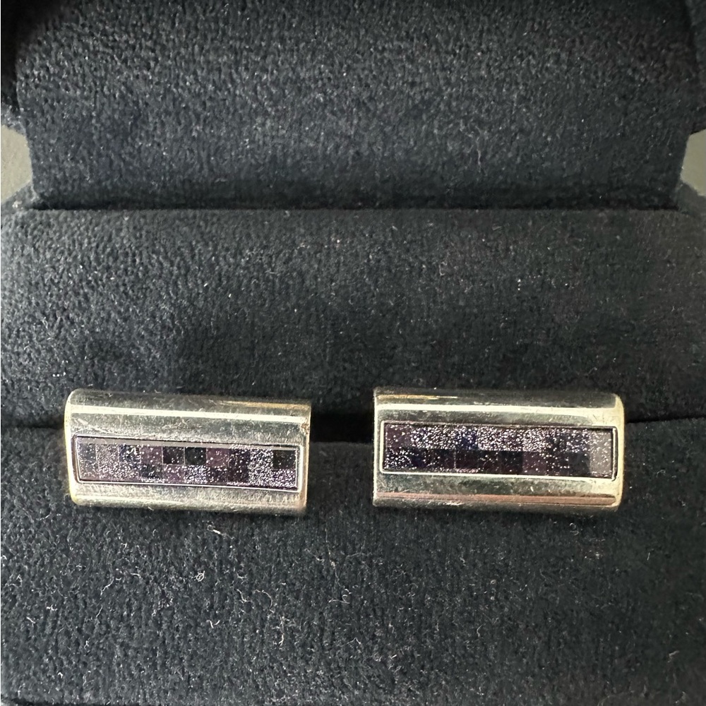 Men’s Silver Toned Cuff Links Purple Glass